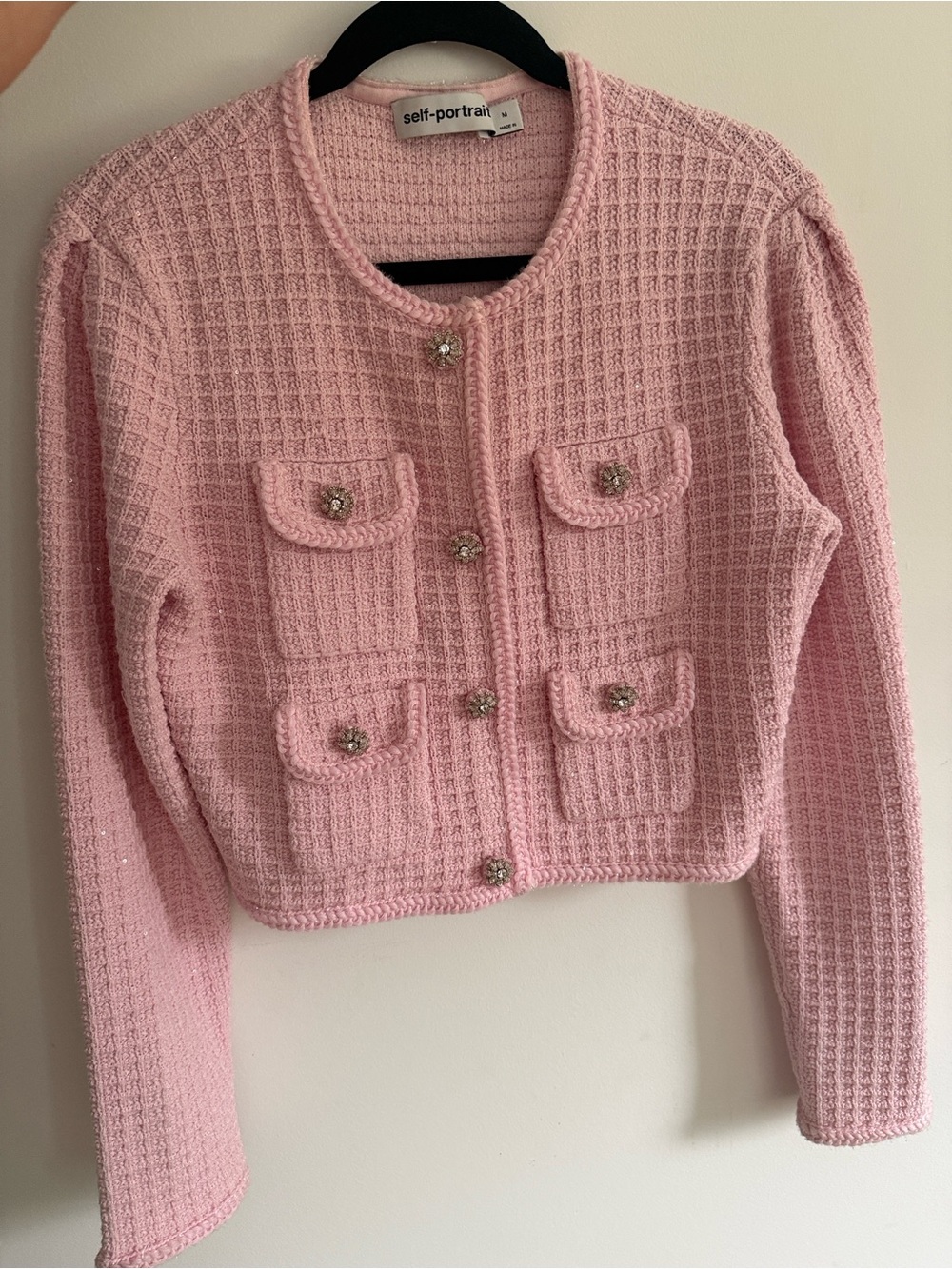 SELF PORTRAIT PINK SEQUIN TEXTURED KNIT JACKET